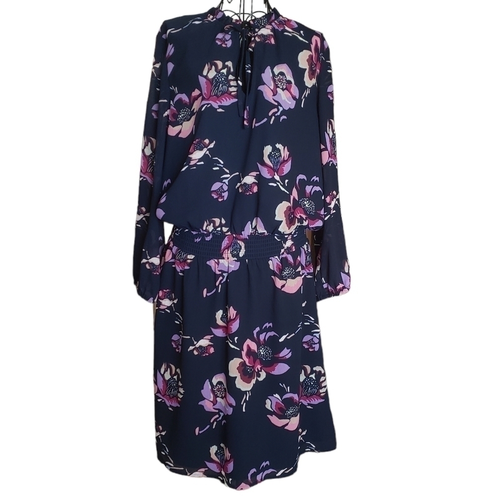 🔥J. Crew Women's Navy Floral Print Smocked-Waist Dress, Size M - Picture 4 of 6